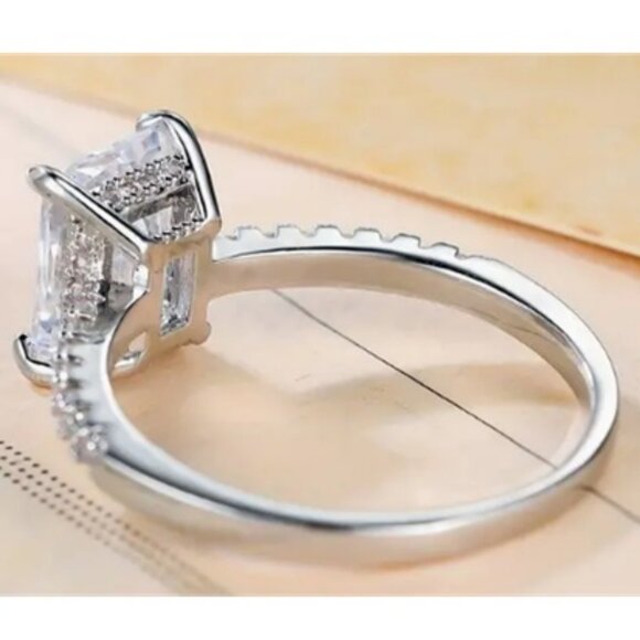 3 Carat Emerald Cut Lab Created Cubic Zirconia 14k Gold Plated Setting Ring - Picture 5 of 6
